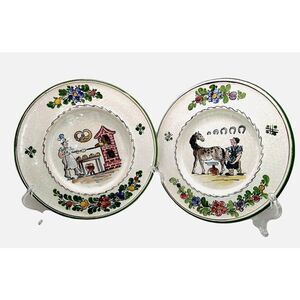 VTG Bavarian Style Hand Painted Plates Horse Farrier Baker Pretzel 6 3/4"